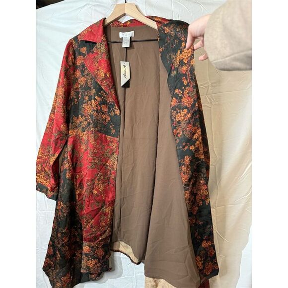 NWT Ania A VTG Floral Artsy Boho Patchwork Button Asymmetrical Red Light Jacket - Picture 10 of 11